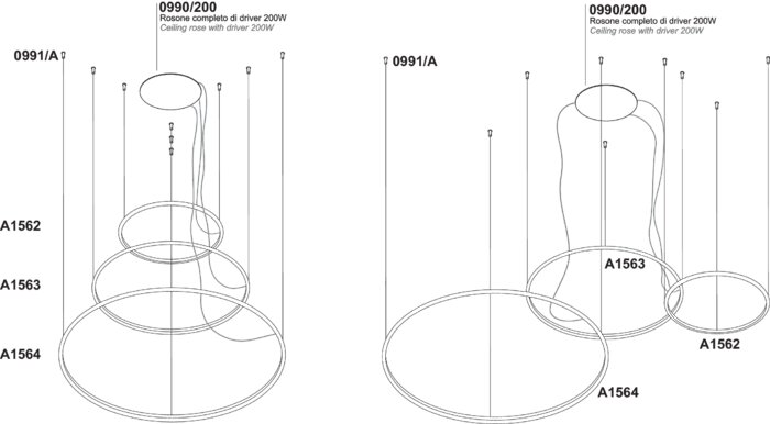 Esempi di composizioni con kit di fissaggio singole lampade
